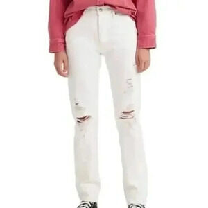 NWT Levis 501 Original Fit Women’s 100% Cotton Jeans White Distressed 27 x 30